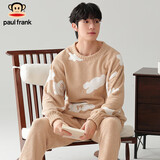 PAUL FRANK大嘴猴冬季半边绒睡衣女秋冬款家居服男珊瑚绒情侣可外穿居家套装