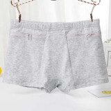 女士旅游外出防偷防盗内裤旅行安全裤平角纯棉有兜带大口袋双拉链 灰色 2XL 推荐110-130斤