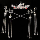 琼枝玉叶古风发簪古典步摇气质流苏汉服发饰头饰古装日常款 银色礼盒套装