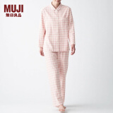 无印良品（MUJI） 女式 无侧缝法兰绒 睡衣 FDA24C0A 女士家居服套装 粉红色格纹 S-M