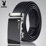 花花公子皮带男士腰带青年合金中年商务韩版时尚休闲自动扣皮带学生潮流 镜面四方黑 120cm 长度可自由裁剪