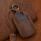 予诺 汽车真皮钥匙包个性可爱卡通汽车钥匙套男士通用手工定制创意DIY 疯马皮-棕色