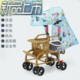 恩曜仿藤婴儿推车夏天藤椅车可坐可躺宝宝轻便手推车儿童藤椅车小推车 蓝象全套【送大礼包/调节踏板】