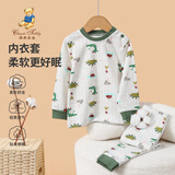 Classic Teddy儿童睡衣套装男女童内衣家居服中小童装秋衣秋裤两件套 格子小鳄鱼牛油果绿 130