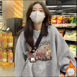 悦法娅纯棉加绒卫衣女宽松2025春秋冬新款韩版百搭慵懒风学生衣服女装 灰色【加绒款银狐绒】 M 【80-110斤】