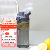 乐扣乐扣（LOCK&LOCK）人鱼线塑料运动水杯夏天便携水壶带刻度提手男女水杯子520ML灰色