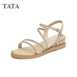 他她（TATA）绝美坡跟凉鞋女外穿一字带时装凉鞋秋季新款7UA03BL4 金色 37