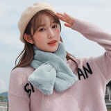 达芬奇密码 冬季流行时尚日系可爱仿獭兔毛纯色女士围脖 雾蓝色