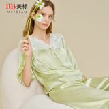 美标商场同款送礼真丝睡衣女春秋100%桑蚕丝绸性感外穿本命年红家居服 淡绿 L (165/88A)