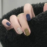 2025新款指甲贴片春夏穿戴甲短款学生甲片成品穿戴式美甲新娘结婚 山木明纱 24片 【赠送工具包】