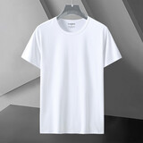 战浩冰丝莫代尔棉短袖T恤男夏季青年圆领纯色白速干半袖薄打底衫体恤 白色 L 建议【120-135斤】