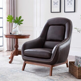 索梦纳斯 北欧单人沙发椅真皮美式轻奢实木休闲简约客厅阳台懒人沙发椅 单人位超纤皮料咖啡色（YP03-5)
