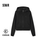 森马（Semir）外套女短款插肩袖小个子潮2024冬季加绒紧身连帽夹克109724108015