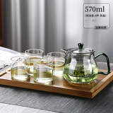 禾艾苏（heisou）耐热玻璃茶壶加厚茶水分离简约过滤花茶壶高颜值沏茶壶围炉煮茶壶 雨润壶-570ML+4个茶杯+茶盘