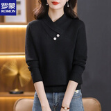 罗蒙羊毛衫女年轻妈妈秋冬新款加厚毛衣女洋气时尚宽松显瘦上衣保暖 黑色 2XL (建议120-130斤)