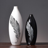 福美林（FUMEILIN） 简约现代家居饰品时尚客厅黑白羽毛花瓶工艺品摆件花器装饰摆件 新品羽毛炮弹瓶