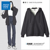 真维斯（JEANSWEST）卫衣女春秋季新款外套女开衫连帽情侣男女装上衣服小个子休闲宽松 深灰 纯色 L