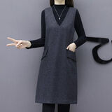 啄木鸟（TUCANO）单件/套装背带裙2026秋冬毛呢连衣裙无袖马甲百搭遮肉宽松背心裙 裙子加黑色毛衣 3XL 建议135-150斤