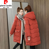 皮尔卡丹（pierre cardin）中长款羽绒棉服女秋冬季新款韩版宽松小个子加厚时尚洋气上衣 红色 XL 125-140斤