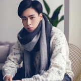 安之尚 围巾男冬季新款韩版百搭简约男士围巾学生围脖针织毛线长款年轻人 黑灰【胡一天同款】