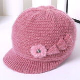 澳美乐活中老年帽子女冬季老人保暖奶奶帽秋冬天妈妈帽子老太太加绒毛线帽 小卷叶  豆沙 有弹力