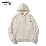 查尔斯桃心开衫连帽卫衣男女情侣同款春秋薄款宽松休闲拉链外套 杏色 XL 