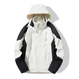 西域骆驼（VANCAMEL）冲锋衣男女加厚防风保暖登山服三合一可拆卸夹克外套连帽滑雪服 KY1818S熊猫白/黑色-女 L