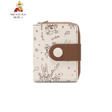 稻草人钱包女短款真皮女士钱夹卡包一体新款牛皮涂鸦拉链小零钱包5卡位 棕色5卡位