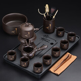 陶福气紫砂自动茶具套装家用礼品功夫懒人泡茶器石磨茶壶茶杯一整套定制 11头禅道紫砂自动+茶道茶洗+大静
