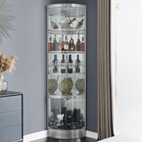 沃蓝尚品碧桂园角柜轻奢玻璃酒柜三角柜客厅转角柜扇形墙角柜靠墙拐角酒柜 白银+透明全玻璃门带灯