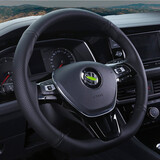 奥迈尔 大众真皮手缝方向盘套新探岳途昂途岳朗逸高尔夫7速腾凌渡宝来POLO迈腾帕萨特途观L把套改装 黑色黑线两侧打孔 帕萨特专用