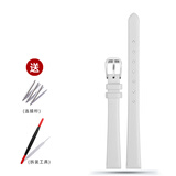 小号真皮手表带适配CK 阿玛尼迪士尼化石宝时捷时尚女士纤细柔软薄小尺寸牛皮表带表链红色棕色黑色 平纹白色：钢色扣 10mm