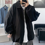 普戈斯（PUGESI）胖子大码外套男春夏秋季新款上衣潮流休闲户外宽松褂子翻领夹克 JK3089黑色 L 建议110-130斤