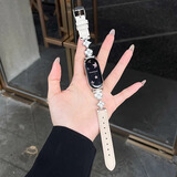 iboann千金感适用小米手环10表带金属8/7腕带手链小9手环表带头层牛皮女生款6/5/4/3保护壳套NFC通用配件 银白配米白 适用：小米手环10/8/9/9陶瓷版/NFC表带