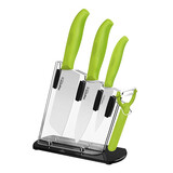 美瓷（MYCERA）陶瓷刀厨房五件套装刀 6.5寸菜刀+6寸厨师刀+4寸水果刀+刮刨+刀架TE04 绿色