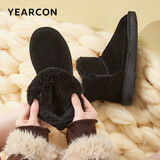 意尔康雪地靴女短筒棉鞋加绒女靴保暖面包鞋 26322W 黑色 37 