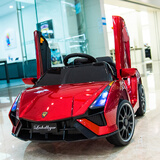 爱童婴儿童电动车1-4岁四轮小汽车可坐人遥控婴儿小孩玩具车宝宝童车 旗舰烤红+四驱12V+蓝牙+皮座 支持APP+带遥控器+自驾+摇摆