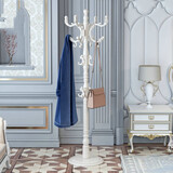 木樽欧式实木衣帽架卧室挂衣架落地家用立式入户办公室挂包挂衣服架子 H9象牙白 - 圆盘款