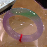 紫寒贵妃翡翠手镯飘绿花冰种紫罗兰春彩处理正圈玉手镯阳绿宽版 53mm