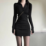 冶芷入春穿搭2025新款高级感黑色针织连衣裙子女包臀短裙 黑色针织包臀连衣裙L