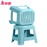 美丽雅 凳子加厚塑料凳子防滑儿童凳家用休闲小板凳换鞋凳 纹影凳【蓝色2个装】