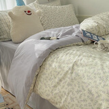 苏萱纯棉四件套全棉床上用品清新碎花被套宿舍床单被罩三件套床笠四季 清雅 1.8m 床单款 四件套-被套200x230cm