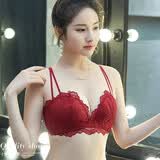 嗳妮嘉（AINIJIA） 无钢圈聚拢内衣文胸套装小胸深V性感调整型蕾丝女士本命年胸罩上托侧收少女内衣 红色(单文胸) 38B=85B