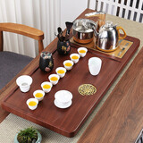 哈骆顿（HALODN）实木茶盘茶台功夫茶具家用茶托盘特大号柚木排水式简易沥水茶盘 花梨纹92*44/赠：羊脂玉茶具套装