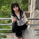 神北JK 原创 北樱 制服水手服套装裙正版日系基础款中间服百褶短裙女 （北樱）水蓝色长袖+短裙+金鱼结 M