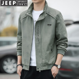 JEEP SPIRIT吉普夹克男士外套秋冬季新款加绒加厚中青年春秋上衣服时尚休服装 军绿（常规） XL（125斤-140斤）