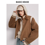 百家好/百家好毛呢外套女装2024秋季新款时尚气质百搭宽松短外套女 姜黄 L