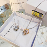 CENTURY& KINDLE 双环情侣项链一对情侣款项链女ins小众设计项链男个性款生日礼物 【白+玫】双环项链一对