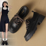 ZHR乐福鞋女真牛皮粗跟单鞋女英伦风百搭休闲女鞋 AY78 黑色 39 