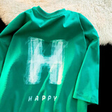 娇茹妮 纯棉潮牌克莱因蓝涂鸦印花短袖T恤女韩版宽松春季新款学生短袖tee 绿色 L